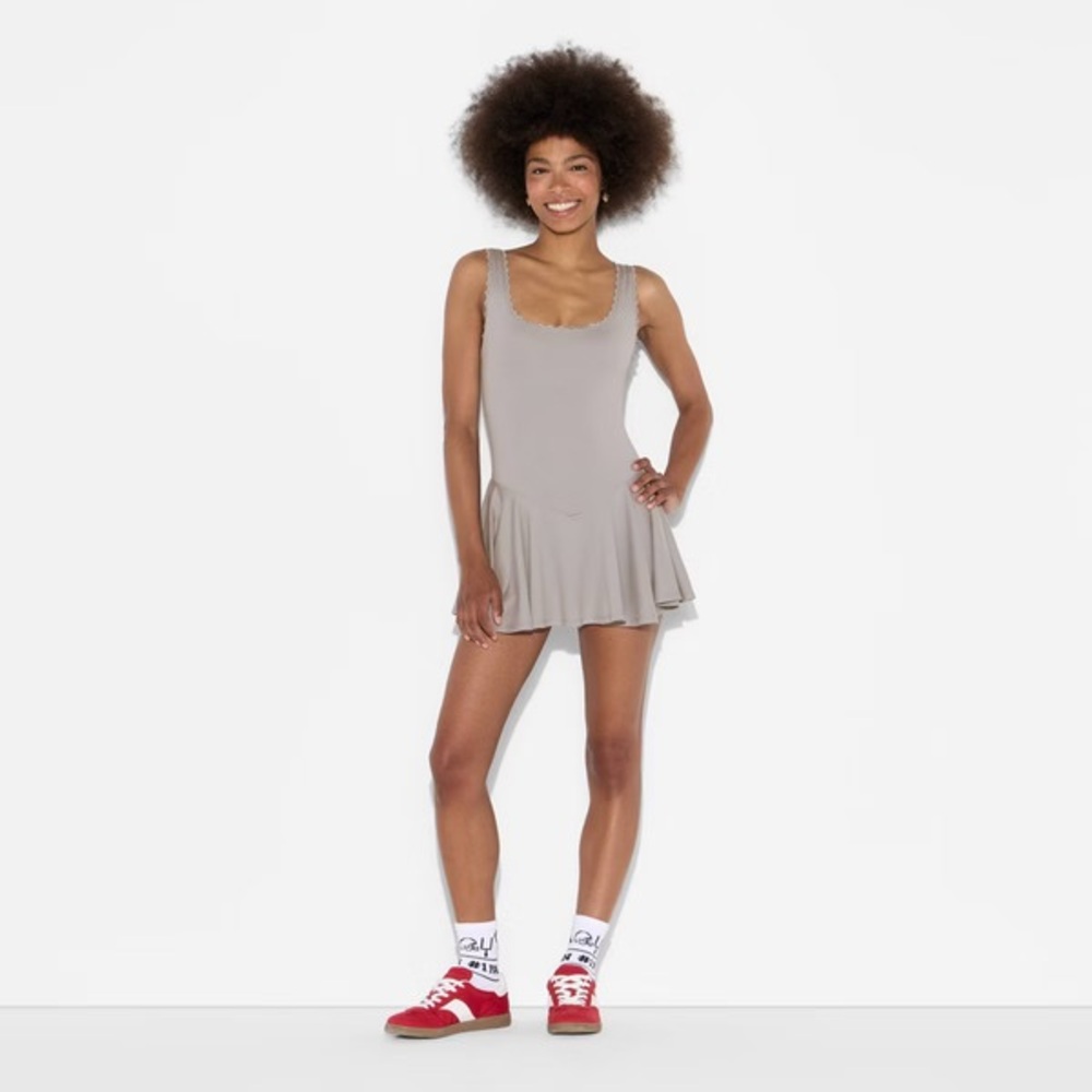 Wild Fable - Women's Game Day Lace Drop Waist Mini Skater Dress Silver/Gray